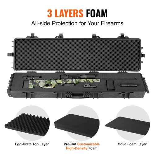 VEVOR Rifle Hard Case Portable Long Gun Storage Hard Suitcase W/ 2 Casters Shockproof & Waterproof Airsoft Rifle Protective Case - Image 3