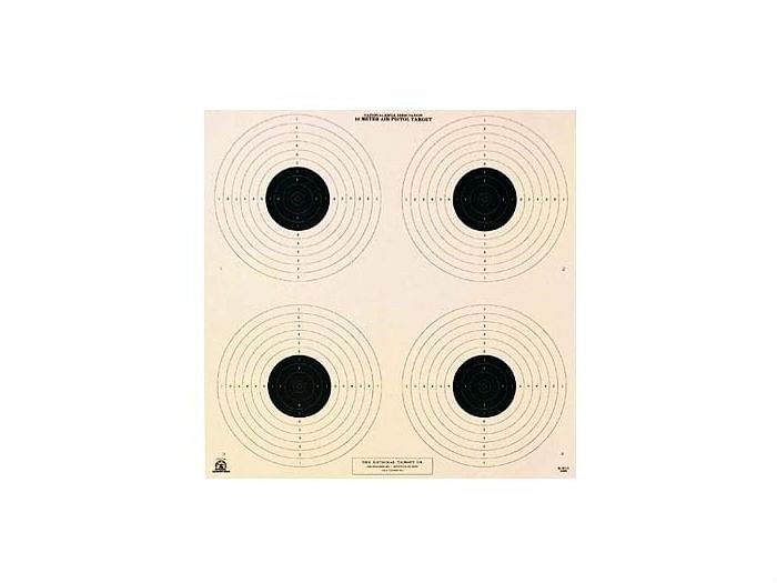 National Target NRA 10-Meter Air Pistol Bullseye Target, 4 Bulls/Page, 100ct