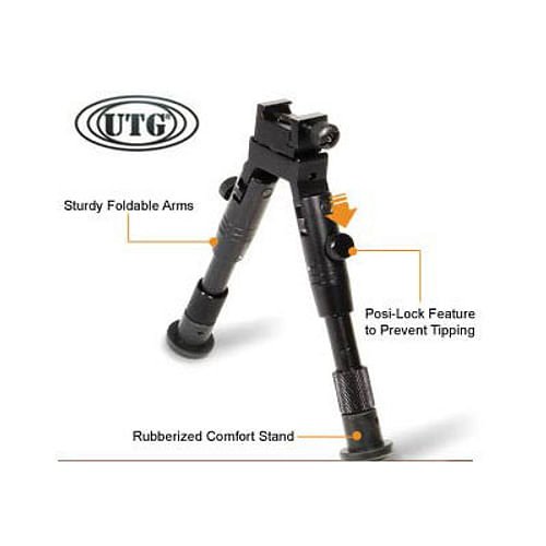 Alternative view of UTG Bipod, SWAT/Combat Profile,Adjustable Height, Rubberized Stand